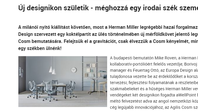 Új designikon születik - Egy irodai szék személyében  designikon,születik,irodai,szék,személyében,#europadesign,#editorial,#press,HermanMiller, Cosm, kényelem, korszakalkotó székek,szakcikk